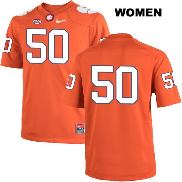Women's Clemson Tigers #50 Justin Falcinelli Stitched Orange Authentic Nike No Name NCAA College Football Jersey GCB5446PX
